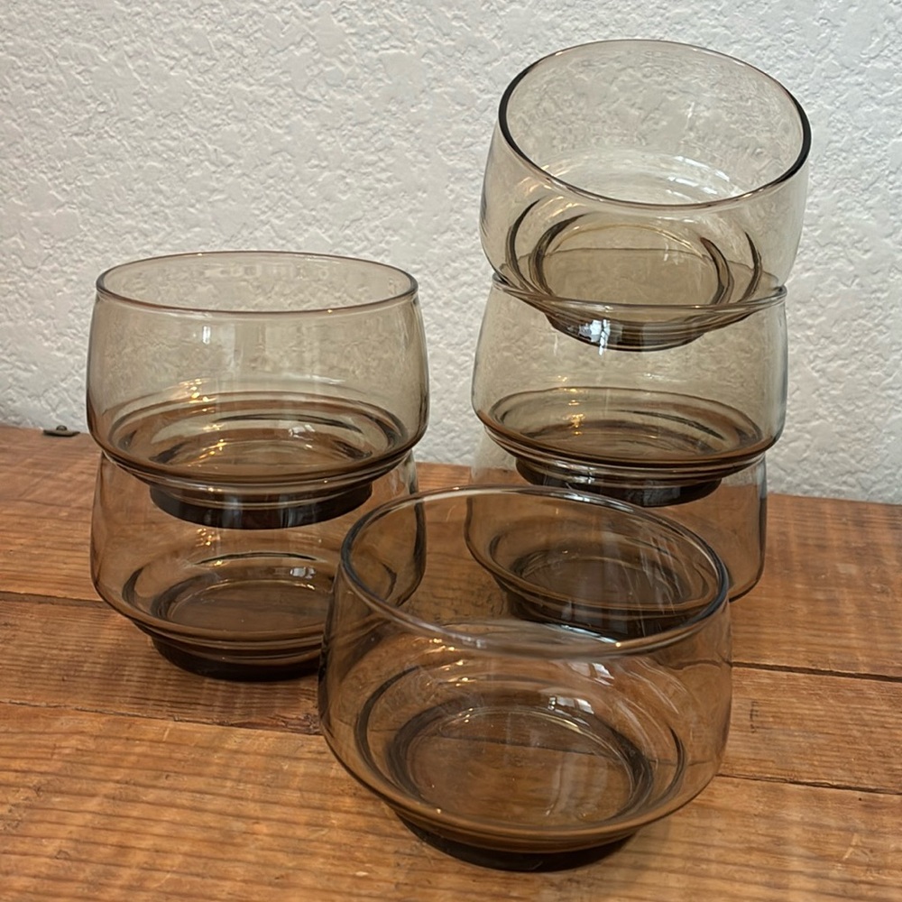 Vintage 70s set of 6 small chocolate brown glasses Anchor Hocking EUC